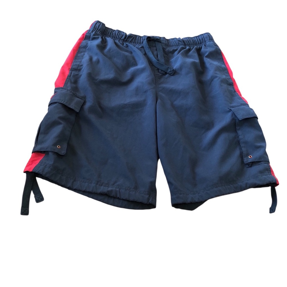 Nike Charcoal Gray and  Red Men's Cargo Shorts Drawstring Waist Good Condition
